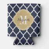 Marine blauw en goud Marokkaanse Quatrefoil Monogr Blikjeskoeler (Voorkant)