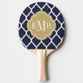 Marine blauw en goud Marokkaanse Quatrefoil Monogr Tafeltennisbatje (Voorkant)