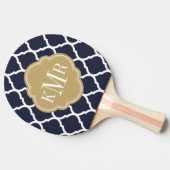 Marine blauw en goud Marokkaanse Quatrefoil Monogr Tafeltennisbatje (Zijkant)