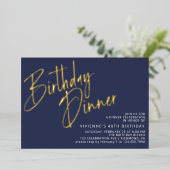 Marine Blauw en Goud Modern Minimaal Verjaardagsdi Folie Uitnodiging (Staand Voorkant)