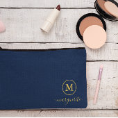 Marine blauw en goud monogram etui