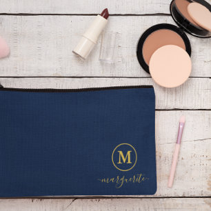 Marine blauw en goud monogram etui