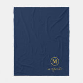 Marine blauw en goud monogram fleece deken (Voorkant)