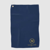 Marine blauw en goud monogram golfhanddoek (Voorkant)