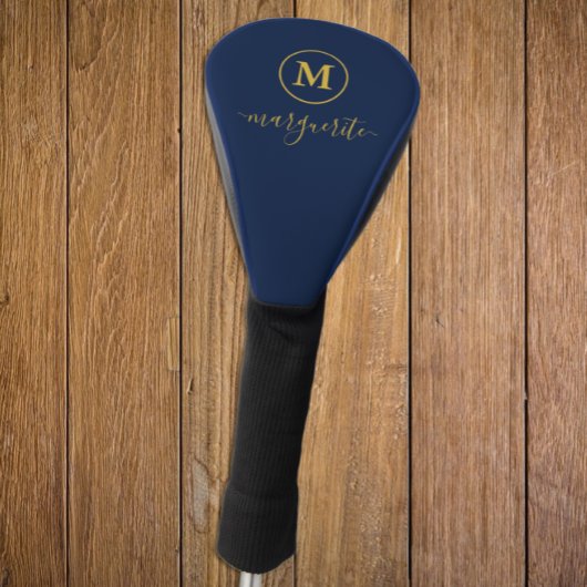 Marine blauw en goud monogram golfheadcover