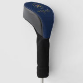 Marine blauw en goud monogram golfheadcover (Schuin)