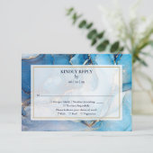 Marine blauw en goud monogram nautische bruiloft RSVP kaartje (Staand voorkant)