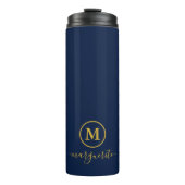 Marine blauw en goud monogram thermosbeker (Voorkant)