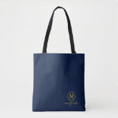Marine blauw en goud monogram tote bag (Voorkant)