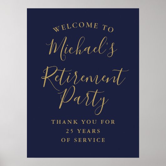 Marine Blauw en Goud Pensioen Partij Welkomstbord Poster (Voorkant)