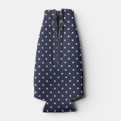 Marine Blauw en Goud Polka Dots Monogram Flesjeskoeler (Achterkant)