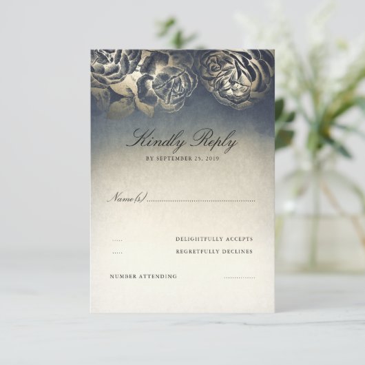  marine blauw en goud RSVP (Staand voorkant)