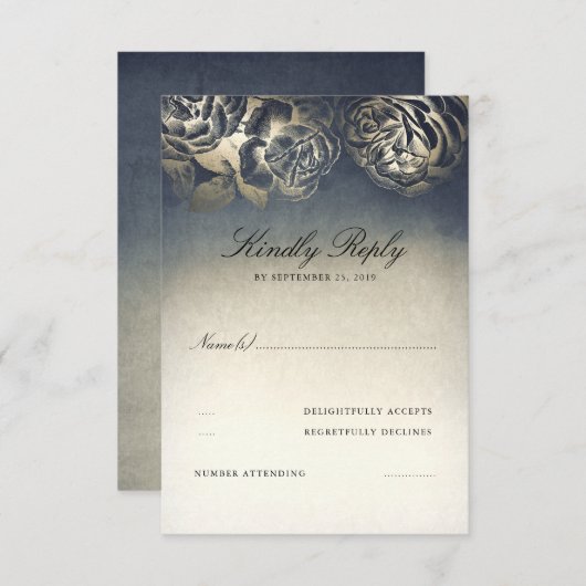 marine blauw en goud RSVP (Voorkant / Achterkant)