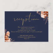 Marine Blauw en Goud Rustieke Bloemen Huwelijksrec Informatiekaartje (Voorkant)