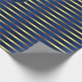 Marine blauw en goud strepen Kerstmis Cadeaupapier (Hoek)