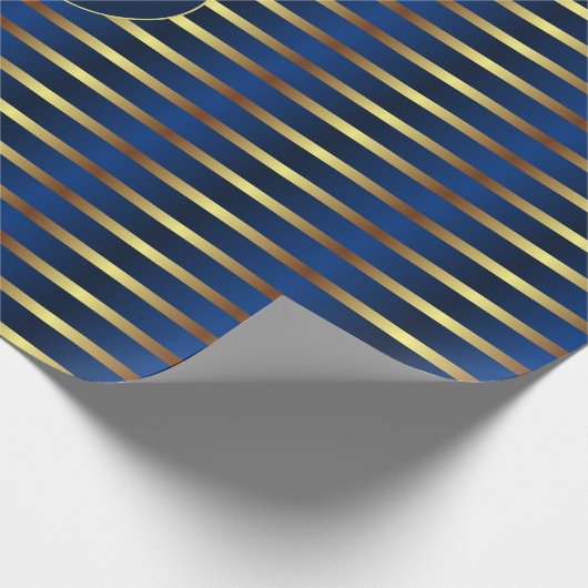 Marine blauw en goud strepen Kerstmis Cadeaupapier (Hoek)