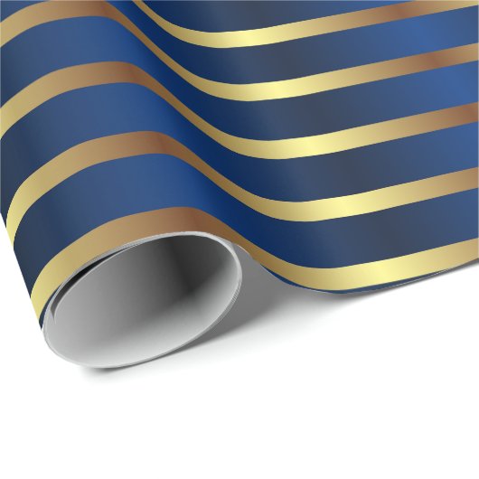 Marine blauw en goud strepen Kerstmis Cadeaupapier (Rol Hoek)