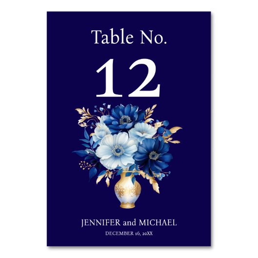 Marine Blauw en Goud Trouwtafel Nummer Kaart (Achterkant)