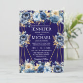Marine Blauw en Goud Winter Huwelijksuitnodigingen Kaart (Staand voorkant)