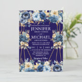 Marine Blauw en Goud Winter Huwelijksuitnodigingen Kaart (Staand voorkant)