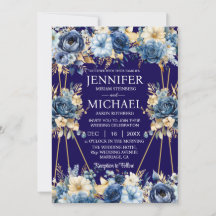 Marine Blauw en Goud Winter Huwelijksuitnodigingen