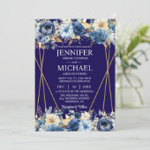 Marine Blauw en Goud Winter Huwelijksuitnodigingen Kaart (Staand voorkant)