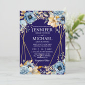 Marine Blauw en Goud Winter Huwelijksuitnodigingen Kaart (Staand voorkant)