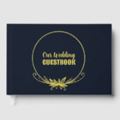 Marine Blauw en Gouden Folie Bloemen Huwelijk Gastenboek (Voorkant)