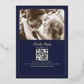 Marine Blauw en Gouden Folie Huwelijksuitnodiging Folie Uitnodiging (Achterkant)