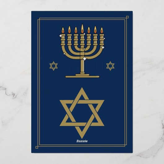 Marine Blauw en Gouden Ster van David Bar Mitzvah Folie Uitnodiging (Achterkant)