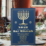 Marine Blauw en Gouden Ster van David Bar Mitzvah Folie Uitnodiging<br><div class="desc">Gele Elegantie Marine Blauw Opulentie Gouden Folie Ster van David Bar Mitzvah Elegante Knappe Bar Mitzvah Uitnodiging</div>