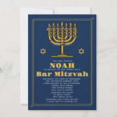 Marine Blauw en Gouden Ster van David Bar Mitzvah Kaart (Voorkant)