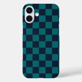 Marine Blauw en Groen Checkerboard iPhone 16 Plus Hoesje