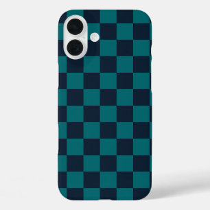 Marine Blauw en Groen Checkerboard iPhone 16 Plus Hoesje