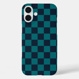 Marine Blauw en Groen Checkerboard iPhone 16 Plus Hoesje