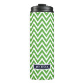 Marine Blauw en Groen Chevron Monogram Thermosbeker (Voorkant)