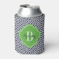 Marine Blauw en Groen Grieks Sleutel Monogram