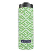 Marine Blauw en Groen Grieks Sleutel Monogram Thermosbeker (Voorkant)
