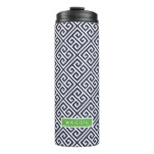 Marine Blauw en Groen Grieks Sleutel Monogram Thermosbeker (Voorkant)