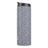 Marine Blauw en Groen Grieks Sleutel Monogram Thermosbeker (Geroteerd rechts)