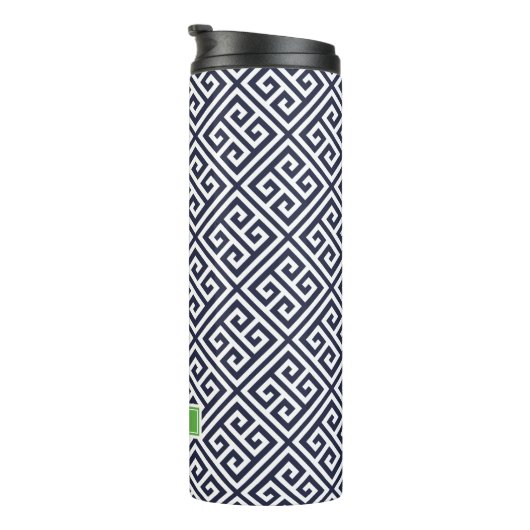 Marine Blauw en Groen Grieks Sleutel Monogram Thermosbeker (Geroteerd rechts)
