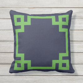 Marine Blauw en Groen Grieks Sleutelgrens Buitenkussen