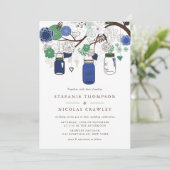 Marine Blauw en Groen Hanging Mason Jars Wedding Kaart (Staand voorkant)