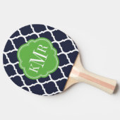 Marine Blauw en Groen Marokkaans Quatrefoil Monogr Tafeltennisbatje (Zijkant)