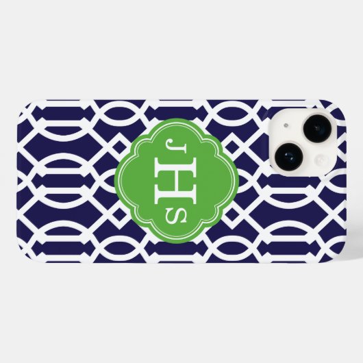 Marine Blauw en Groen Modern Trellis Monogram Case-Mate iPhone Case (Achterkant (horizontaal))