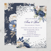 Marine Blauw en Ivoor Bloemen Engagement Party