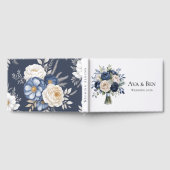 Marine Blauw en Ivoor Bloemen Huwelijk Gastenboek (Volledig)