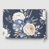 Marine Blauw en Ivoor Bloemen Huwelijk Gastenboek (Achterkant)