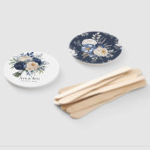 Marine Blauw en Ivoor Bloemen Huwelijk Handwaaier (Niet-gemonteerd)