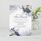 Marine Blauw en Ivoor Bloemen Koppels Douche Kaart (Staand voorkant)